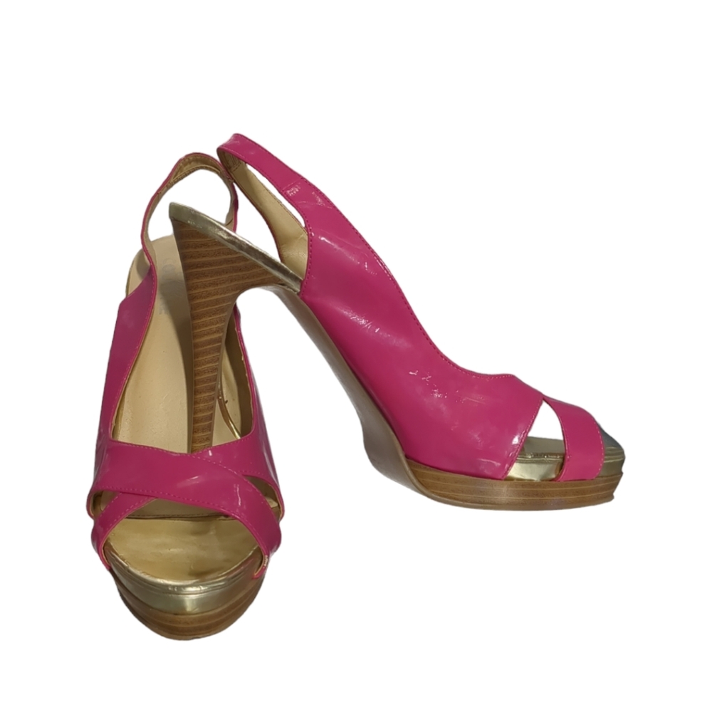 CLUB COUTURE Pink and Gold Platform Open Toe Shoes Size 9